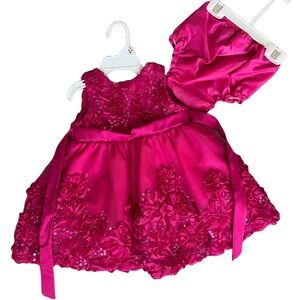 Rare Editions baby girls hot pink formal rossette detailed dress size 6-9 Months